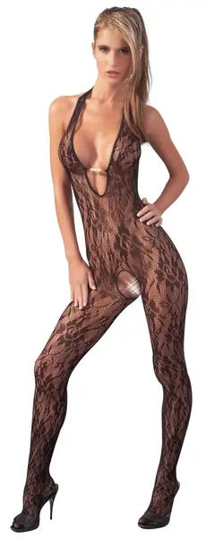 Cottelli Collection Net Catsuit with Decorative Pearls L/XL Black