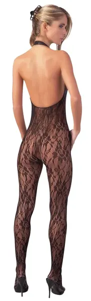 Cottelli Collection Net Catsuit with Decorative Pearls L/XL Black