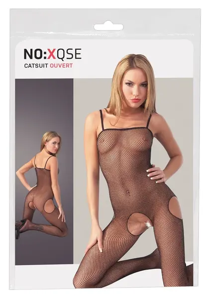 Cottelli Collection Net Bodysuit L/XL, Black, Stretch Mesh with Foot Part