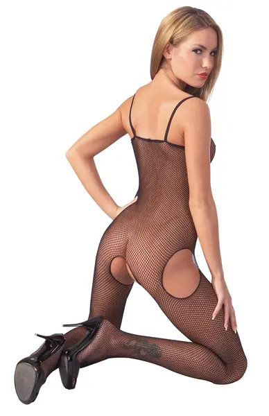 Cottelli Collection Net Bodysuit L/XL, Black, Stretch Mesh with Foot Part