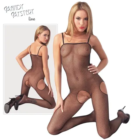 Cottelli Collection Net Bodysuit L/XL, Black, Stretch Mesh with Foot Part