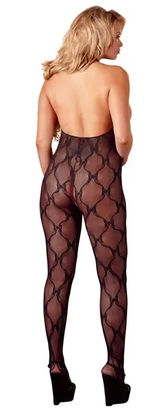 Cottelli Collection Lace Catsuit Open Bust XL-XXL Black, Footed, Halterneck