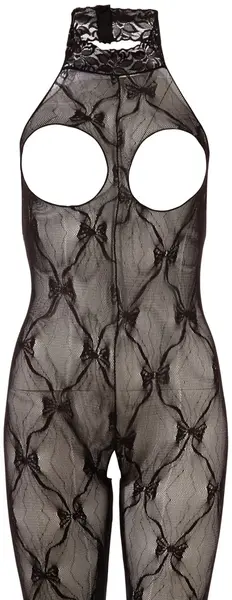 Cottelli Collection Lace Catsuit Open Bust XL-XXL Black, Footed, Halterneck