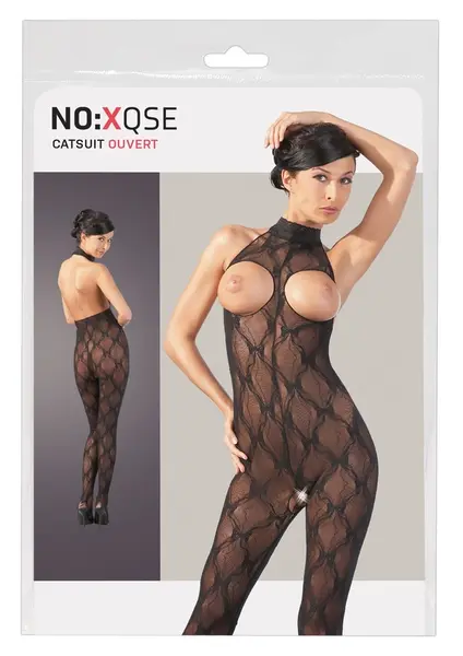 Cottelli Collection Lace Catsuit Open Bust Black S-L Adjustable Fit