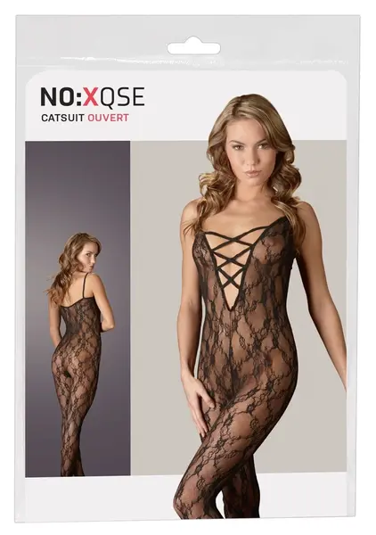 Cottelli Collection Lace Catsuit L/XL Black Open Crotch Bodystocking