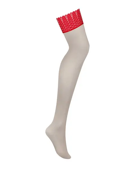 Obsessive Ingridia Stockings XL/2XL Red Lace Trim Elegant Sheer