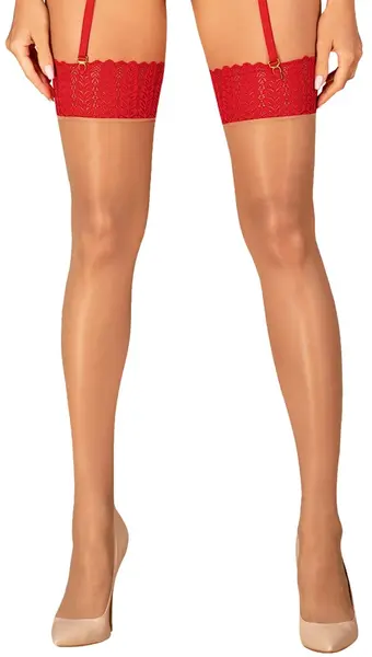 Obsessive Ingridia Stockings Red Lace M/L - Sheer Finish, Elegant Look