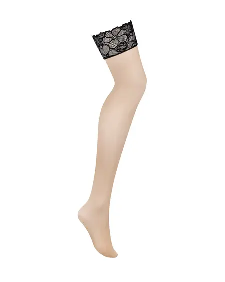 Obsessive Serafina Stockings XL/2XL Nude Lace Floral Trim