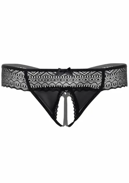Roxanne Crotchless String Lace Mesh Keyhole Back Black S/M L/XL