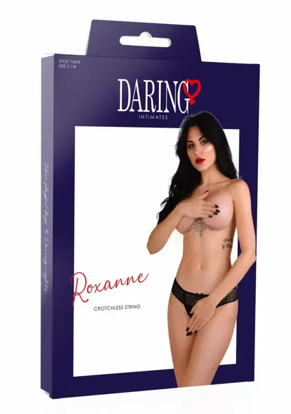 Roxanne Crotchless String Lace Mesh Keyhole Back Black S/M L/XL