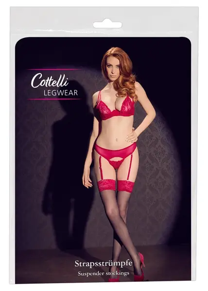 Cottelli Collection Stockings Black/Red Lace Top 20 DEN Oeko-Tex