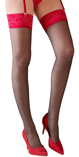 Cottelli Collection Stockings Black/Red Lace Top 20 DEN Oeko-Tex