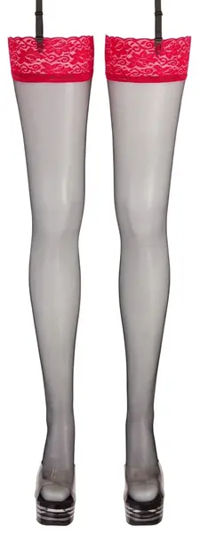 Cottelli Collection Stockings Black/Red Lace 20 DEN, Size 6, Oeko-Tex