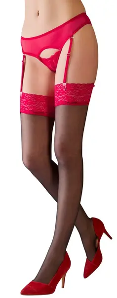 Cottelli Collection Stockings Black/Red Lace Top 20 DEN Oeko-Tex
