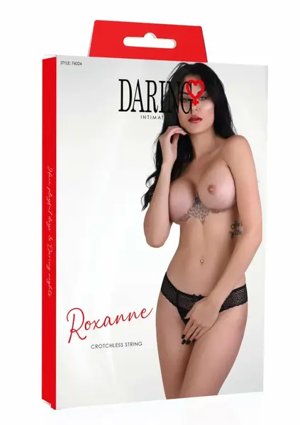 Roxanne Lace & Mesh Crotchless String S/M - Elegant Keyhole Back Design