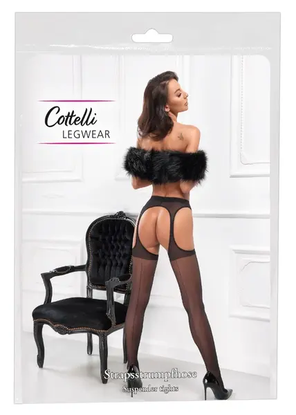 Cottelli Legware Suspender-Style Black Stockings with Lace, 20 DEN, M