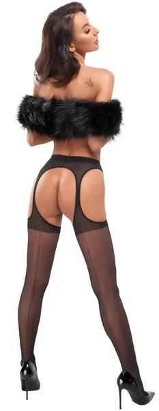 Cottelli Legware Black Suspender Stockings with Lace Trim, 20 DEN, Size 2