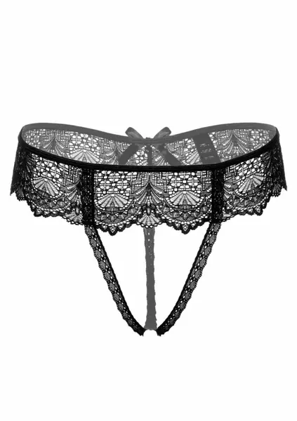 Delphine Lace Crotchless String - Elegant Bow Detail, Black, S/M & L/XL