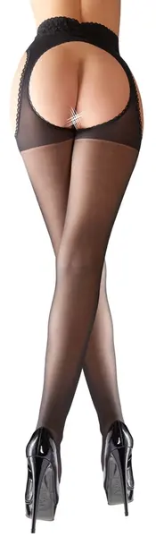 Cottelli Collection Lace Look Suspender Tights with Wide Waistband Black
