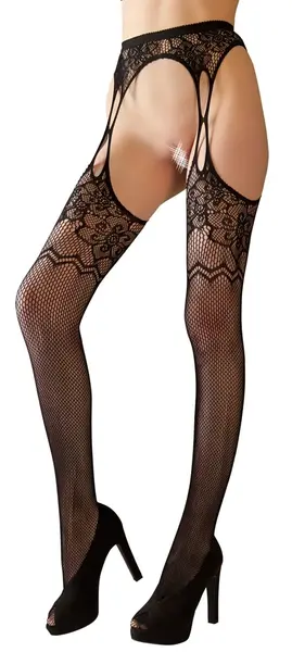 Cottelli Collection Suspender Tights S-L Floral Net Look