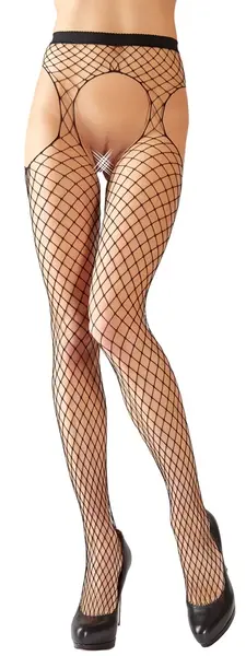 Cottelli Collection Fence Net Suspender Tights S-L, Black, Stretch Fit
