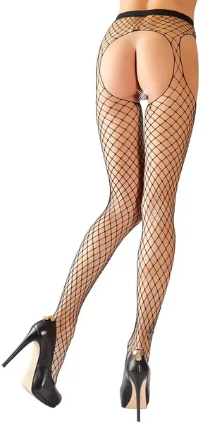 Cottelli Collection Fence Net Suspender Tights S-L, Black, Stretch Fit