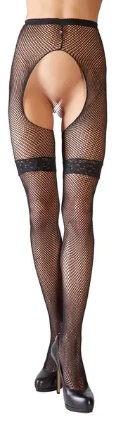 Cottelli Collection Fence Net Tights M/L with Lace Garters Black