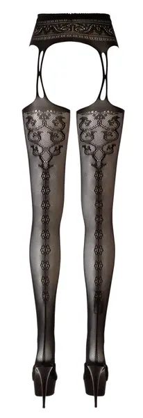 Cottelli Collection Suspender Tights L/XL - Black Mesh, Seam Detail