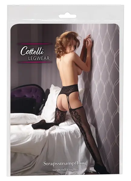 Cottelli Collection Suspender-Style Net Tights S/M with Back Seam