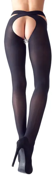 Cottelli Collection Stockings Black L/XL with Waist Strap Detail