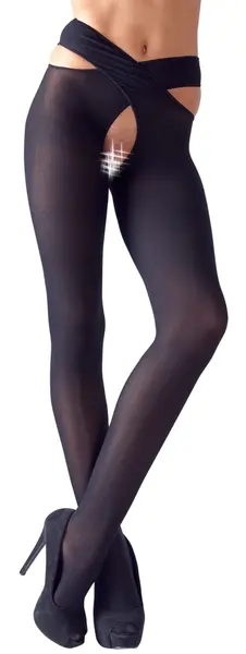 Cottelli Collection Black Stockings S/M with Criss-Cross Waist Strap