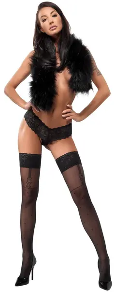 Cottelli Legware Flirt 5 Black Hold-Up Stockings with Lace Trim, 40 DEN