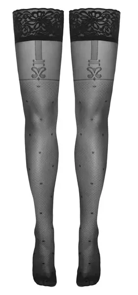 Cottelli Legware Flirt 5 Black Hold-Up Stockings with Lace Trim, 40 DEN