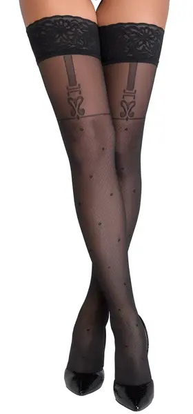Cottelli LEGWARE Flirt 2 Black Hold-Up Stockings Mesh Polka Dot 40 DEN