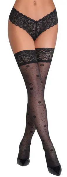 Cottelli Legware Rose Black Hold-Up Stockings 20 DEN Lace Trim
