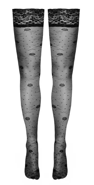 Cottelli Legware Rose Black Hold-Up Stockings 20 DEN Lace Trim