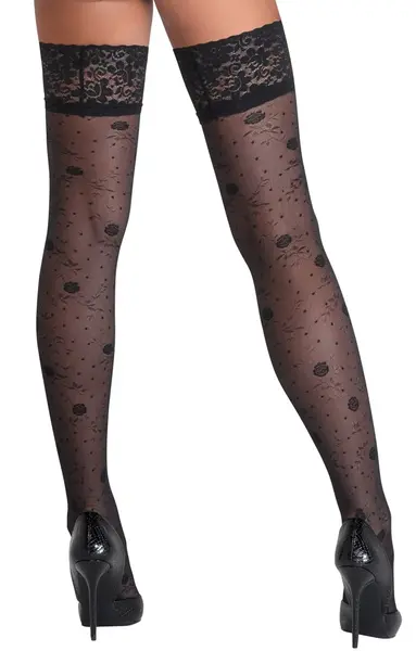 Cottelli Legware Hold-Up Stockings Rose Pattern 20 Den Black M/L