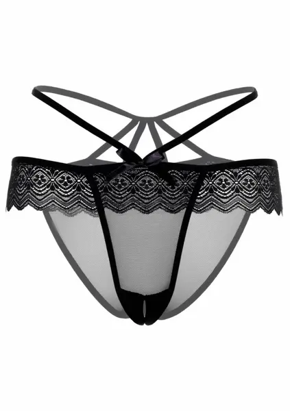Taylor Crotchless Panty Lace & Mesh Brazilian S/M L/XL Black