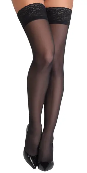 Cottelli Legware Seam Hold-Up Stockings with Lace Top, Black, 20 DEN