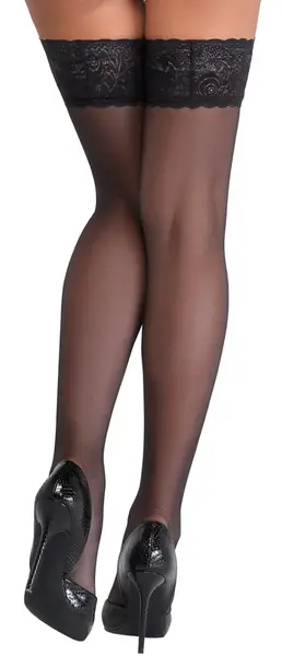 Cottelli LEGWARE Hold-Up Stockings Black Lace 20 Den 8cm Silicone Band