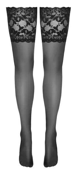 Cottelli LEGWARE Black Hold-Up Stockings with Wide Lace 20 DEN