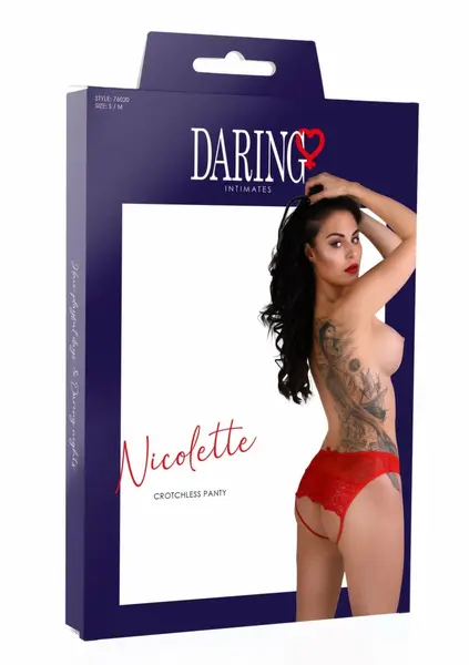 Nicolette Crotchless Panty - Eyelash Lace & Mesh, Strappy Open Back