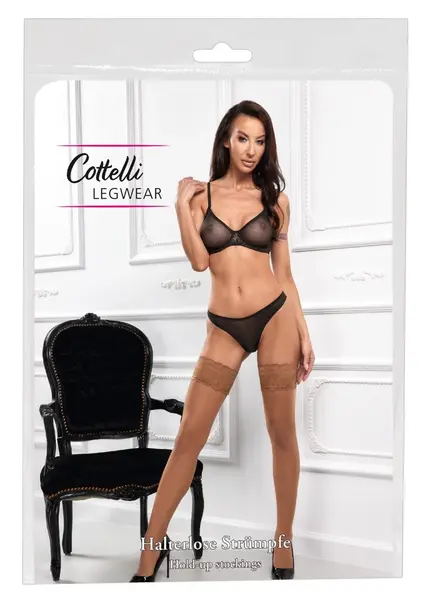 Cottelli Legware Hold-ups Skin Lace Trim 20 Denier Stockings, Size 2