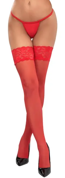 Cottelli Legware Red Hold-Up Stockings 20 Den, Lace Top, Size Adjustable