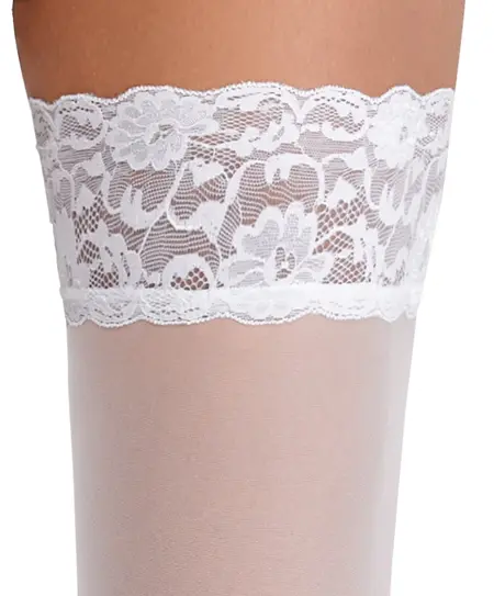 Cottelli Legware White Hold-up Stockings 20 DEN with Lace, Size M/L