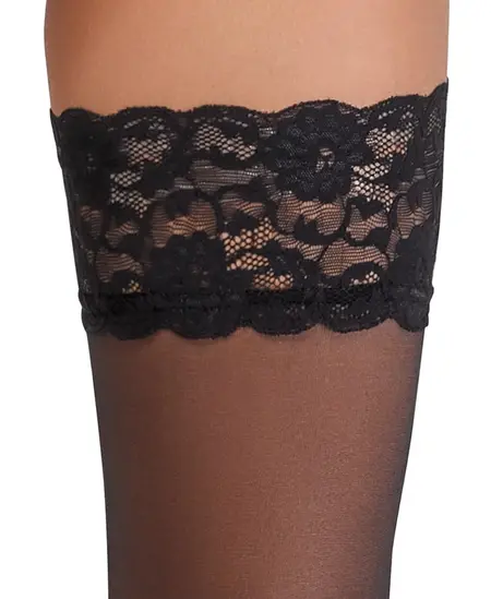 Cottelli Legware Hold-Up Stockings Black Lace Top 20 DEN 9cm S/M