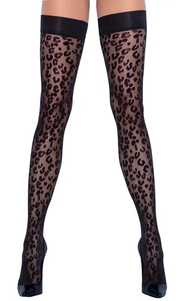 Cottelli Legware Leo Hold Up Stockings 30 Den, Leopard Pattern