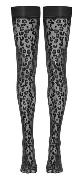 Cottelli Legware Hold Up Stockings Leopard Pattern 30 DEN Silicone Top