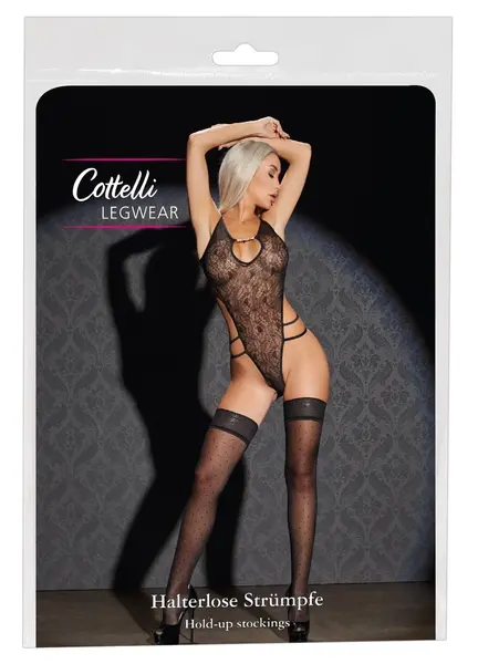 Cottelli Collection Hold-Up Stockings Dots 25 DEN, Black, Size Universal