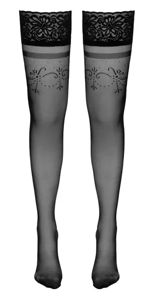 Cottelli Collection Hold-Up Stockings Black Size 5 Silicone Lace Top